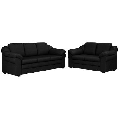 Sofá Áurea 2 e 3 Lugares Fixo 157CM e 207CM Preto Couro Sintético Sallar Home