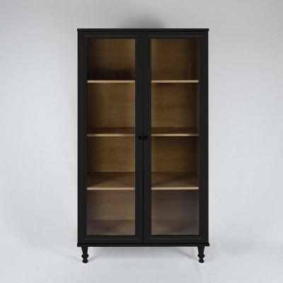 Cristaleira Estante para Livros E-957 2 Portas Vidro Temperado Preto Ditália Móveis