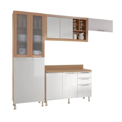 Cozinha Compacta Aspen A45 9 Portas 3 Gavetas MDF Carvalho e Branco Ditália