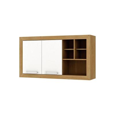 Armário Aéreo Aspen CD-211 120CM 2 Portas Nicho MDP Giratória Carvalho e Branco