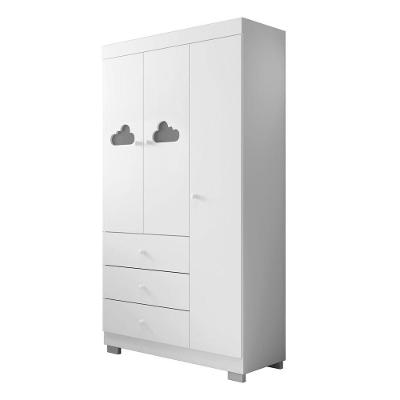 Guarda Roupa Infantil Duda 3 Portas de Bater 3 Gavetas MDF Branco Brilho Sallar Home