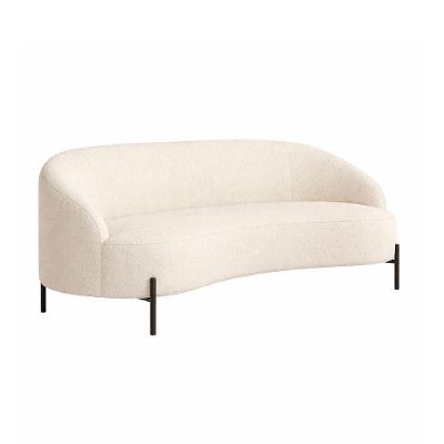 Sofá Pluma 3 Lugares 230CM Off White Bouclé Estrutura Madeira Pés Preto Sallar