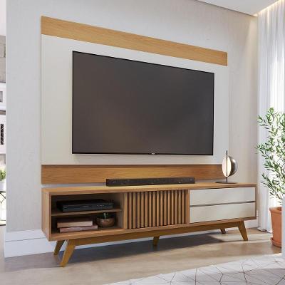 Rack com Painel Veneza Nilo para TV 75" 200CM MDF MDP com Porta de Correr Ripada e Gavetas
