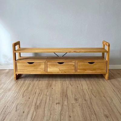 Rack para TV Linea 55" 140CM Madeira Pinus com 3 Gavetas Nozes Artfactory Design