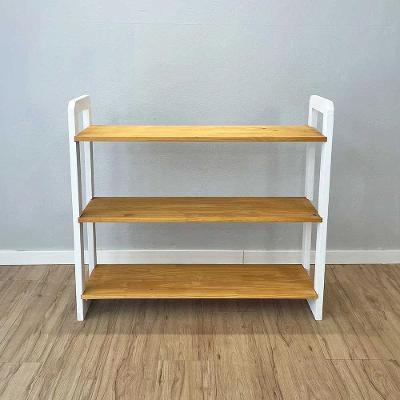 Aparador Linea Ample Moderno sem Porta 3 Prateleiras Madeira Maciça 100CM Nozes e Branco Artfactory