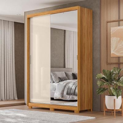 Guarda Roupa Casal Riva 2 Portas de Correr com Espelho 4 Gavetas MDF Cinamon Touch-Off White