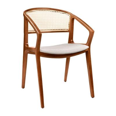 Cadeira de Jantar Cyndi Estrutura em Madeira Maciça Estofado em Linho Off White