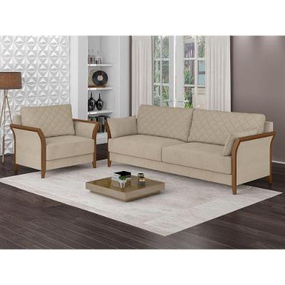 Conjunto de Sofá Akita 2 Lugares Fixo 165CM Bege Linho Sallar Home