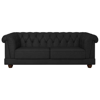 Sofá Living Apso 3 Lugares 220CM Preto Couro Sintético Courino PU Sallar Home