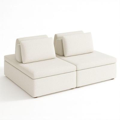 Sofá Ilha Madri Pillow 3 Lugares Fixo 220CM Off White Bouclé SAL Movelaria