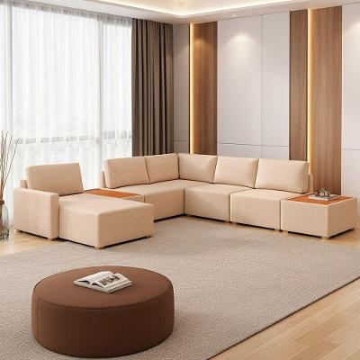 Sofá Modulado France 8 Lugares com Chaise 347CM Bege Linho Sallar Home