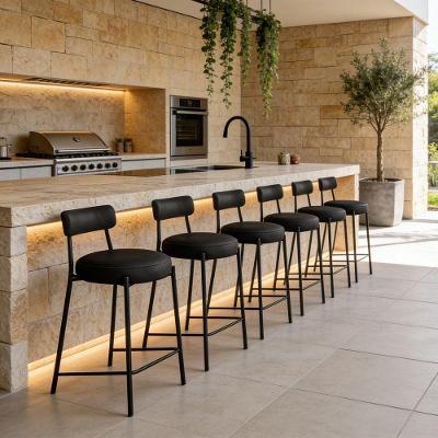 Banqueta Alta Londres PU Assento Courino Base Fixa Encosto 75cm Preto D'Rossi