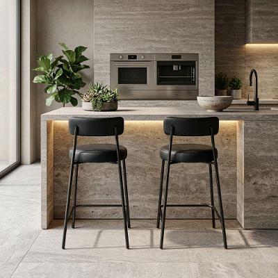Banqueta Alta Londres PU Assento em Courino Base Fixa com Encosto 75cm Preto D'Rossi