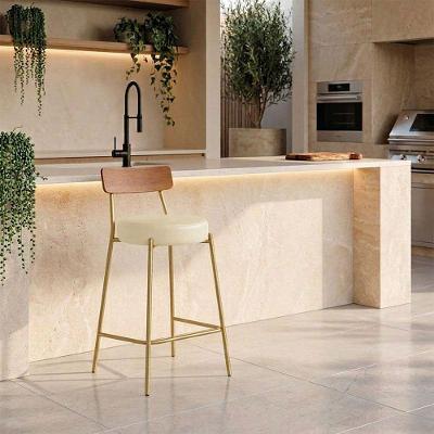 Banqueta Londrina Pu D03 Assento em PU Base Fixa com Encosto Bege D'Rossi
