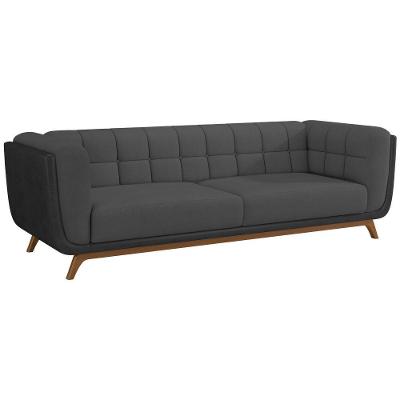 Sofá Coin 3 Lugares 240CM Preto e Veludo Cinza Courino Sallar Home