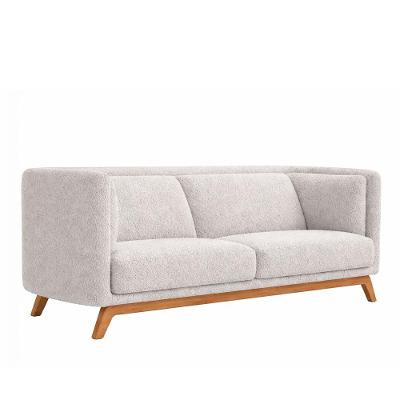 Sofá Oslo 2 Lugares 180CM Cinza Bouclé Base Madeira Estrutura Eucalipto Sallar