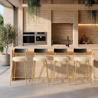 Banqueta Londrina Pu D03 Assento em PU Base Fixa com Encosto 95cm Bege D'Rossi