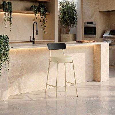 Banqueta Industrial D03 Assento PU Base Fixa Encosto Fixo Bege D'Rossi