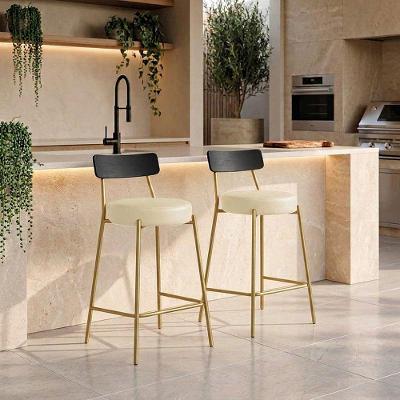 Banqueta Industrial Londrina Pu D03 Assento PU Base Fixa Encosto Fixo Bege D'Rossi