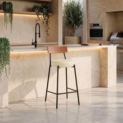 Banqueta Industrial D03 Assento em PU Base Fixa com Encosto Fixo 95cm Bege D'Rossi