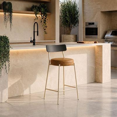 Banqueta Industrial D03 Assento em PU Base Fixa com Encosto 95cm Whisky D'Rossi