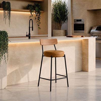 Banqueta Cozinha Alta D03 Assento PU Base Aço com Encosto 95cm Whisky D'Rossi