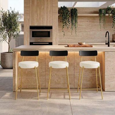 Banqueta Cozinha Alta Londrina Pu D03 Assento em PU Base com Apoio Encosto Amadeirado Altura Fixa