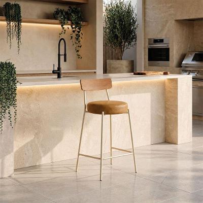 Banqueta Cozinha Alta D03 Assento PU Base Fixa com Encosto Fixo 95cm Whisky D'Rossi