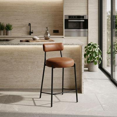Banqueta Alta Londres Assento em PU Base Fixa com Encosto 75cm Preto D'Rossi
