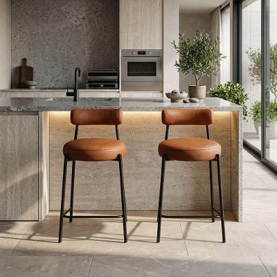 Banqueta Alta Londres Pu Nozes D03 Assento PU Base Aço com Encosto 75cm Preto D'Rossi