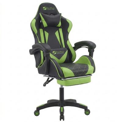 Cadeira Gamer Ômega Sallar Home Courino Encosto Reclinável com Apoios Preto e Verde