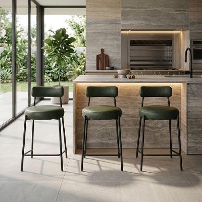 Banqueta Alta Londres PU com Encosto Base Fixa 75cm Verde D'Rossi