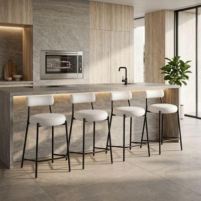 Banqueta Alta Londres PU D03 Assento PU Base Fixa com Encosto 75cm Branco D'Rossi