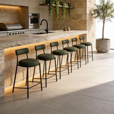 Banqueta Alta Londres Assento em PU Base em Aço com Encosto Verde Preto D'Rossi