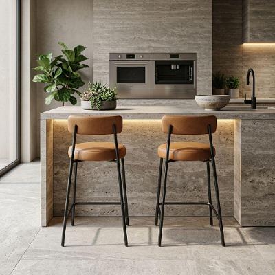 Banqueta Alta Londres PU Assento Courino Base Fixa com Encosto Fixo 75cm Whisky D'Rossi