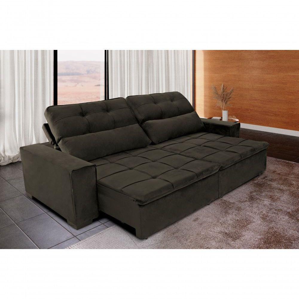 Sofá Retrátil E Reclinável 250 Cm New Moscou Veludo Marrom - 1