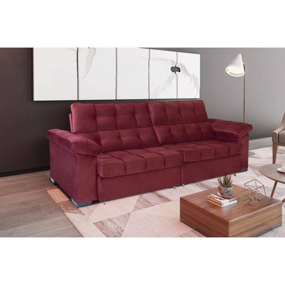 Sofá Retrátil E Reclinável 250 Cm Espanhol Veludo Bordô - 1