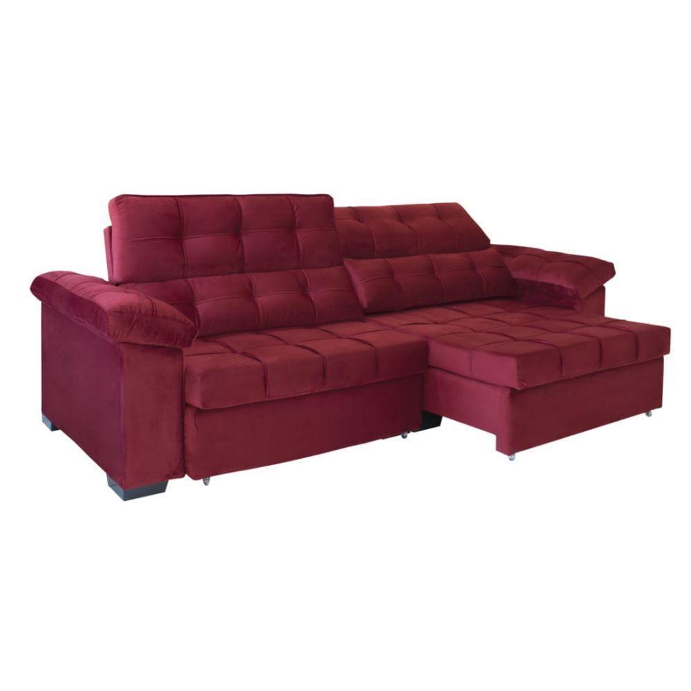 Sofá Retrátil E Reclinável 250 Cm Espanhol Veludo Bordô - 2