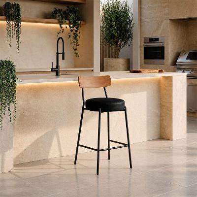 Banqueta Londrina Pu D03 Assento PU Base Aço Encosto Fixo 95cm Preto D'Rossi