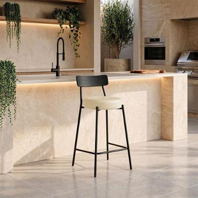 Banqueta Londrina Pu D03 Assento PU Base Aço Encosto Fixo 95cm Bege D'Rossi