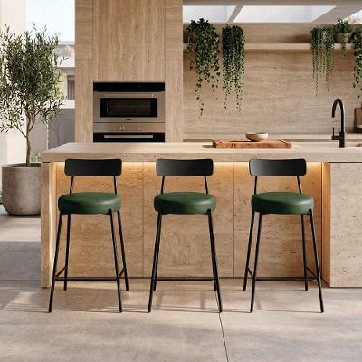 Banqueta Londrina Pu D03 Assento PU Base Fixa com Encosto Fixo Verde D'Rossi