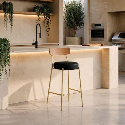 Banqueta Londrina Pu D03 Assento PU Base Fixa Encosto Fixo Preto D'Rossi