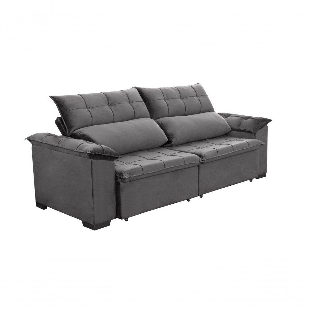Sofá Retrátil E Reclinável 230cm Cristal Veludo Cinza Grafit - 2