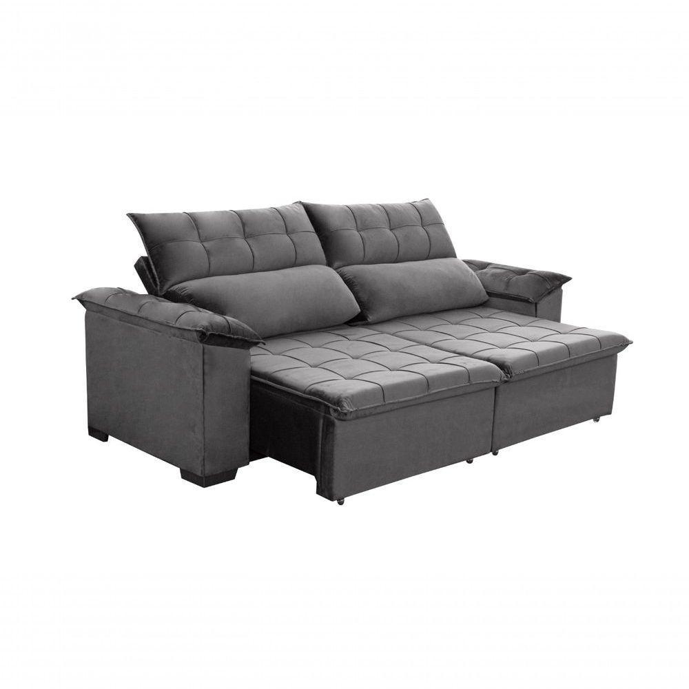 Sofá Retrátil E Reclinável 230cm Cristal Veludo Cinza Grafit - 3