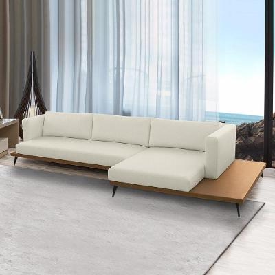 Sofá com Chaise Manacor 4 Lugares 330CM Bege Linho Gran Belo