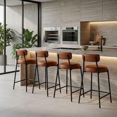 Banqueta Londres Pu D03 Assento PU Base Fixa com Encosto 75cm Preto D'Rossi