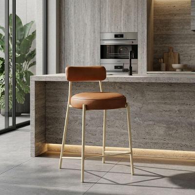 Banqueta Alta Londres Assento em PU Base de Aço com Encosto Fixo 75cm Dourado D'Rossi