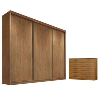 Guarda Roupa Casal Londres 3 Portas 4 Gavetas Cumaru 23 com Cômoda Gaveteiro