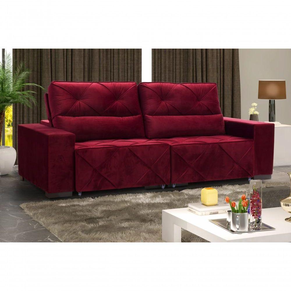 Sofá Retrátil E Reclinável 230 Cm Diane Veludo Vermelho - 1