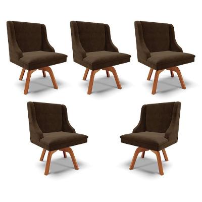 Kit 5 Cadeiras Decorativas Firenze G19 Madeira Suede Marrom Gran Belo